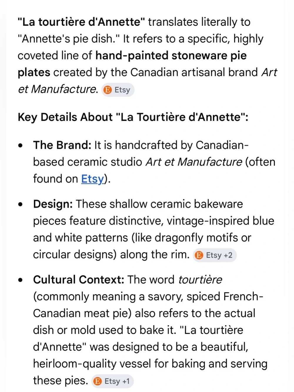 La tourtière d'Annette Stoneware Blue White Hand Painted Pie Plate Canadian Art